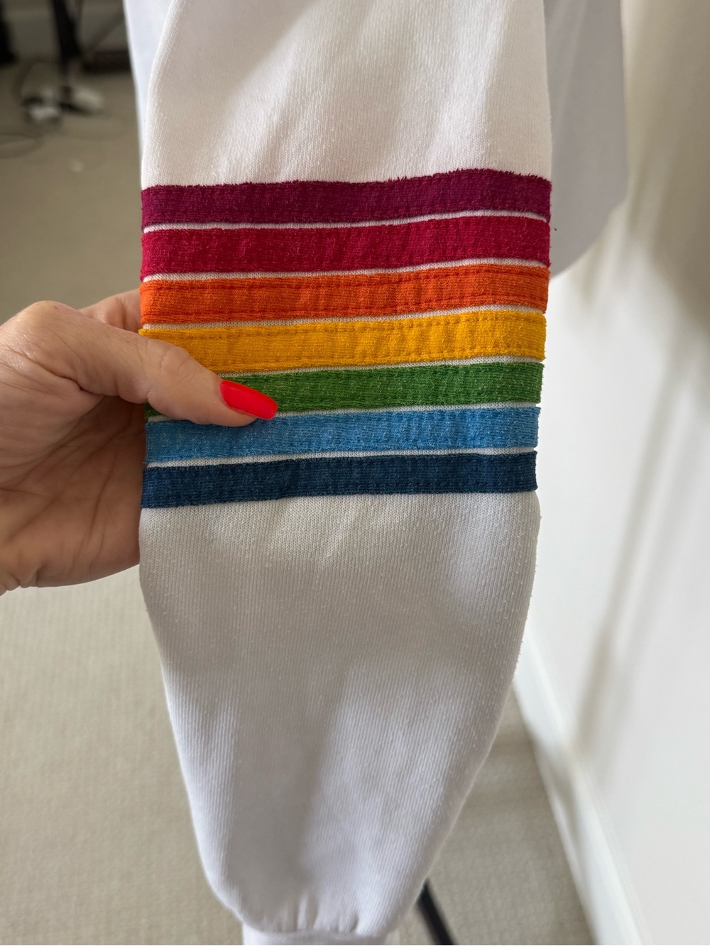 🌈Aviator Nation White Cropped Rainbow Stripe Pullover Hoodie Size Medium - Picture 6 of 8